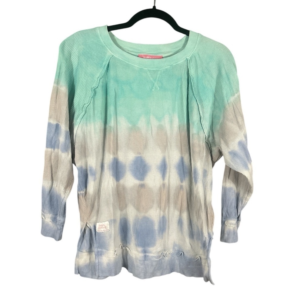 Simply Southern Waves TieDye Pullover Waffle Crew Lightweight Sweatshirt - Picture 2 of 4